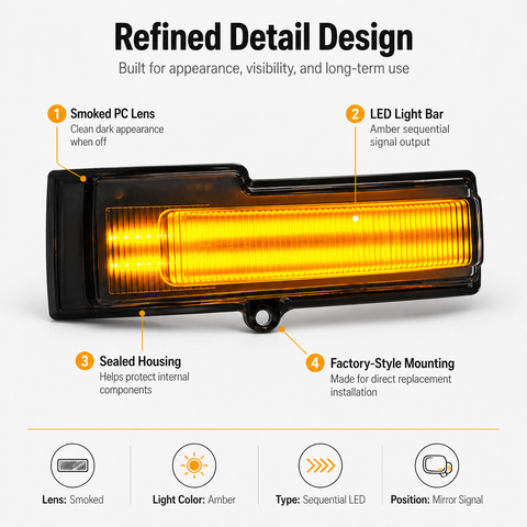 Smoked Sequential LED Mirror Turn Signal Lights for 2015-2020 Ford F-150