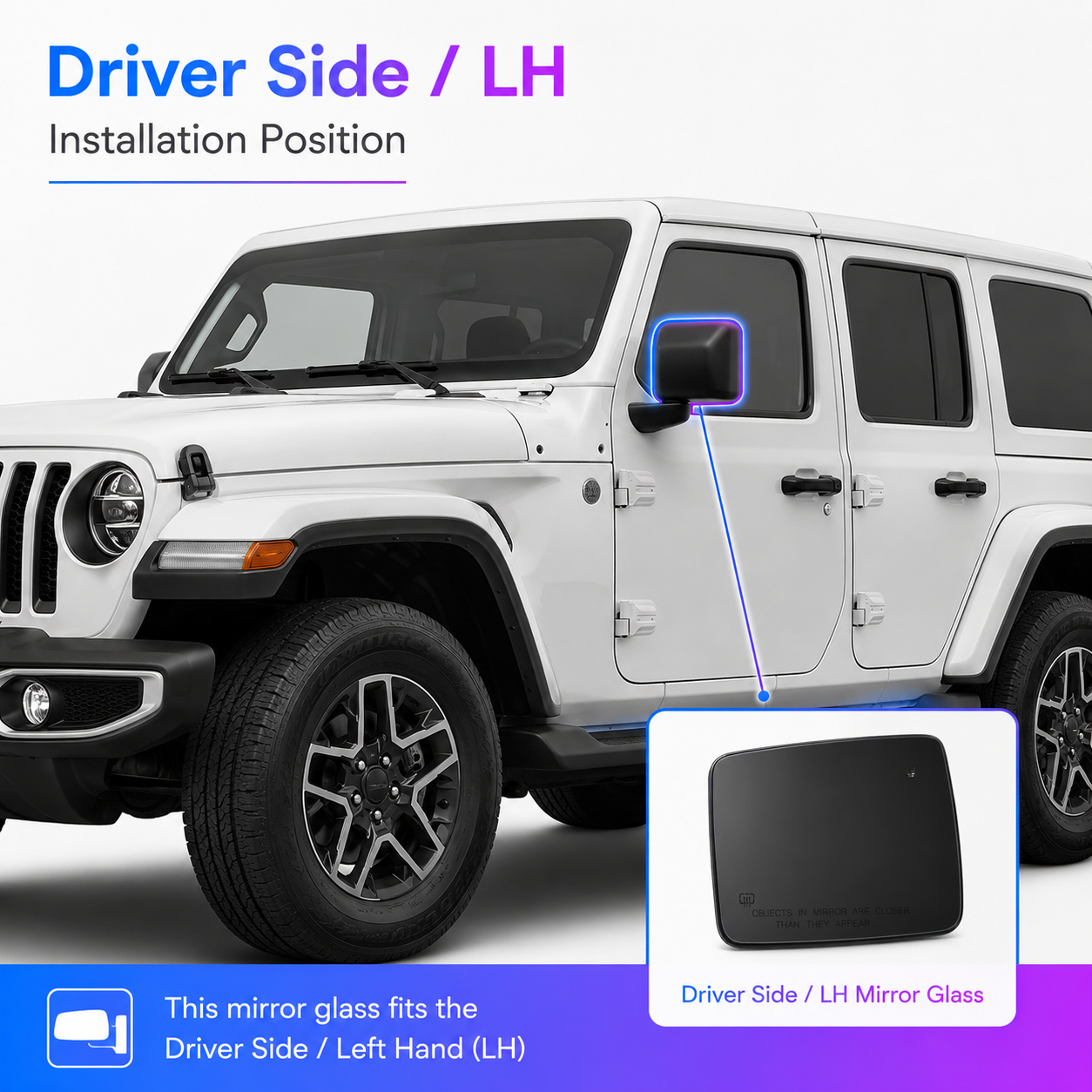 2018+ Jeep Wrangler JL Heated Blind Spot Mirror Glass | Left Right Pair