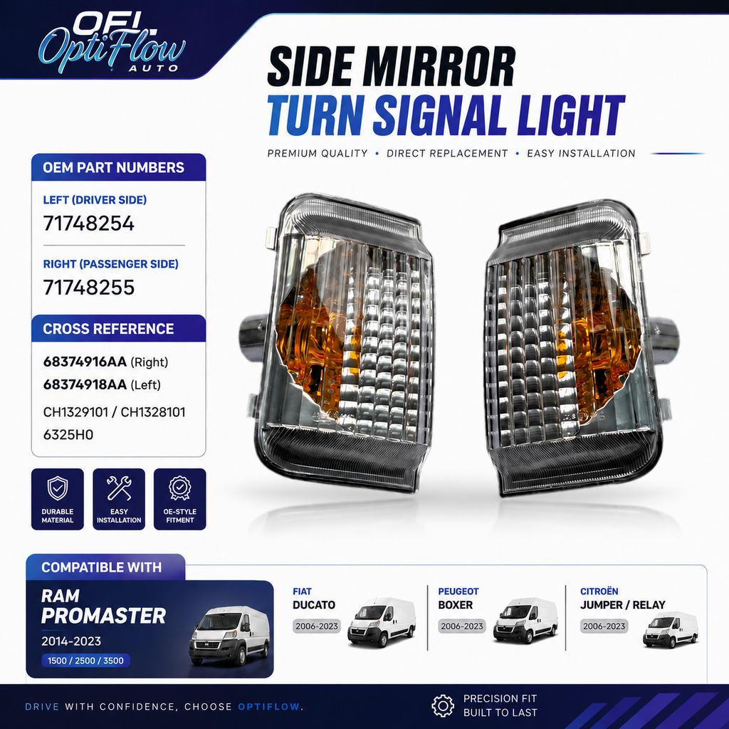 Side Mirror Turn Signal Indicator for RAM ProMaster, Fiat Ducato, Peugeot Boxer, Citroen Jumper - OEM 71748254 / 71748255 - E-Mark Certified