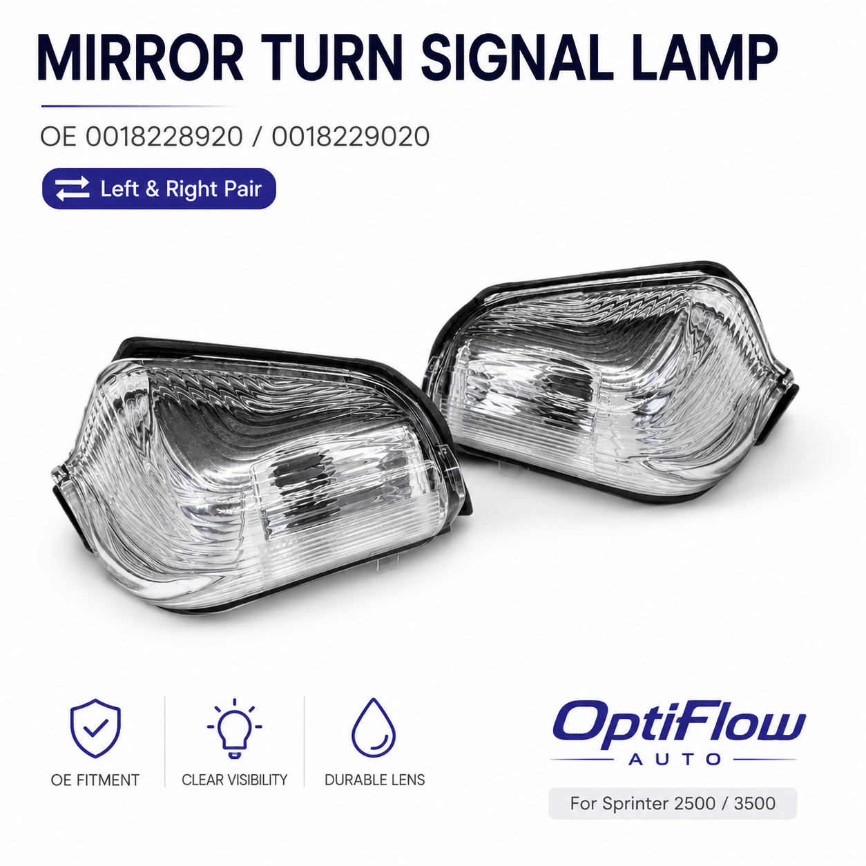 Crystal Clear Side Mirror Turn Signal Lights for Mercedes Sprinter T1N / Dodge / Freightliner (1995-2006) - Modern Upgrade - E-Mark Certified