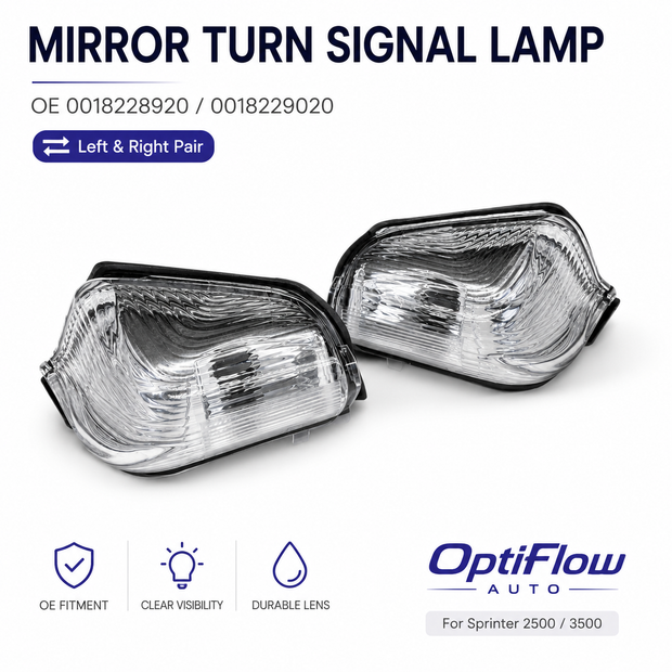 Crystal Clear Side Mirror Turn Signal Lights for Mercedes Sprinter T1N / Dodge / Freightliner (1995-2006) - Modern Upgrade - E-Mark Certified