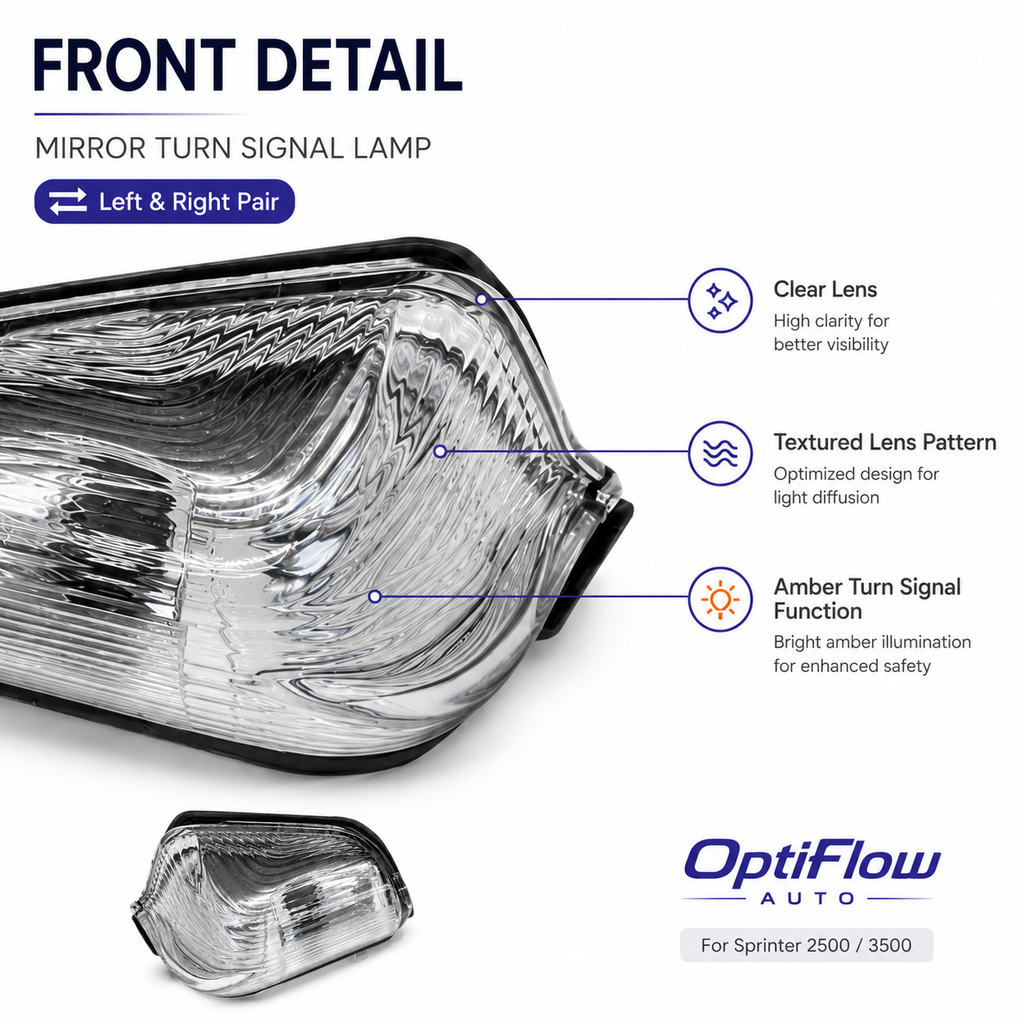 Crystal Clear Side Mirror Turn Signal Lights for Mercedes Sprinter T1N / Dodge / Freightliner (1995-2006) - Modern Upgrade - E-Mark Certified
