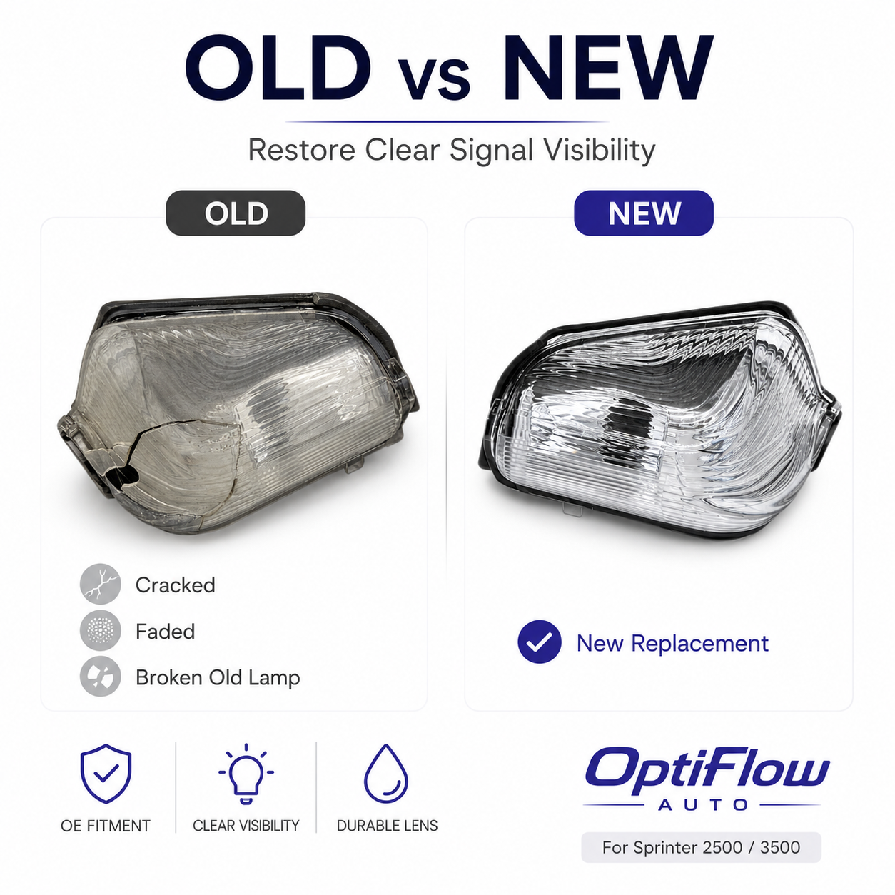 Crystal Clear Side Mirror Turn Signal Lights for Mercedes Sprinter T1N / Dodge / Freightliner (1995-2006) - Modern Upgrade - E-Mark Certified