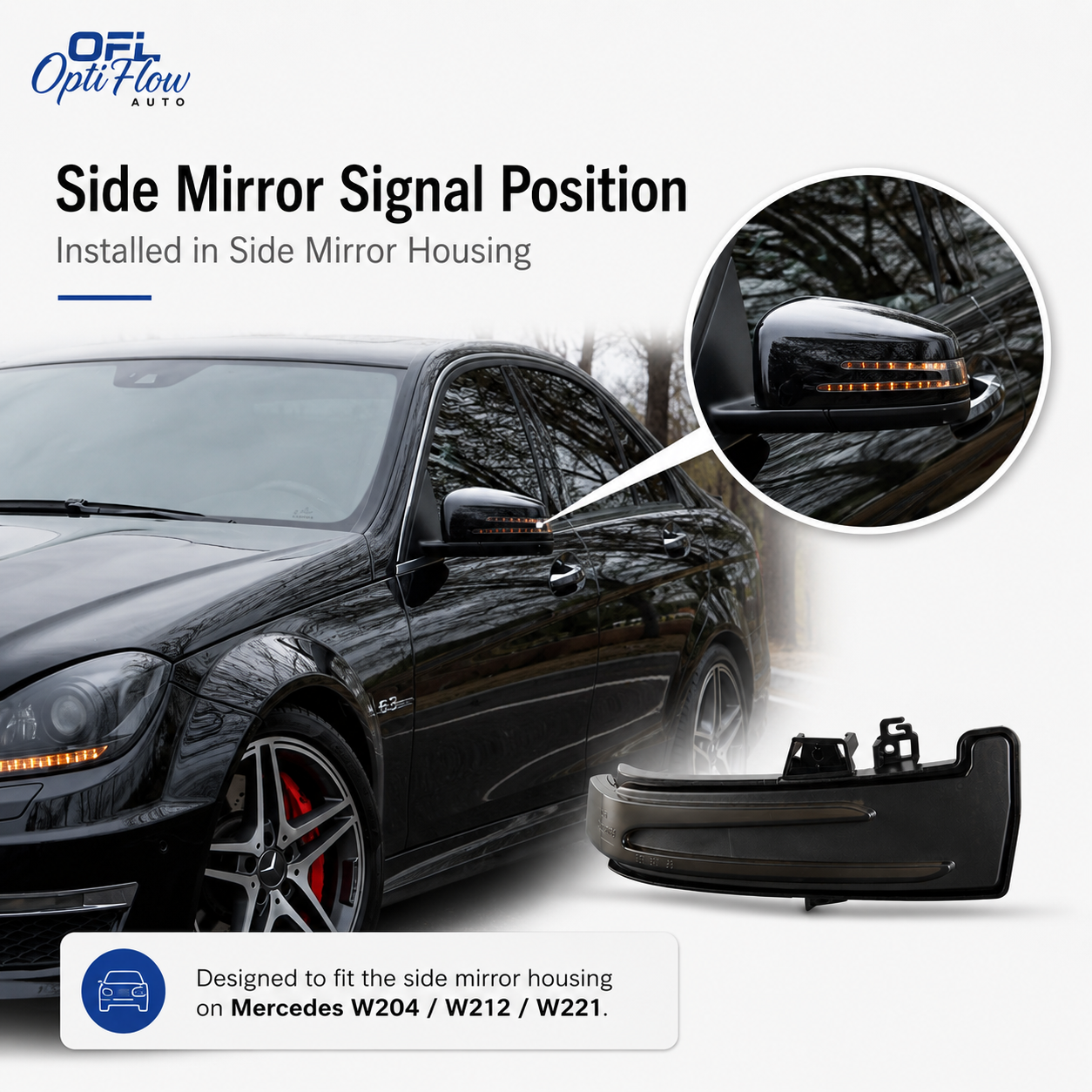 Smoked Black / OEM Clear LED Side Mirror Turn Signal Light for Mercedes-Benz W204 W212 W176 W221 CLA CLS - Upgrade Style - A2129067401