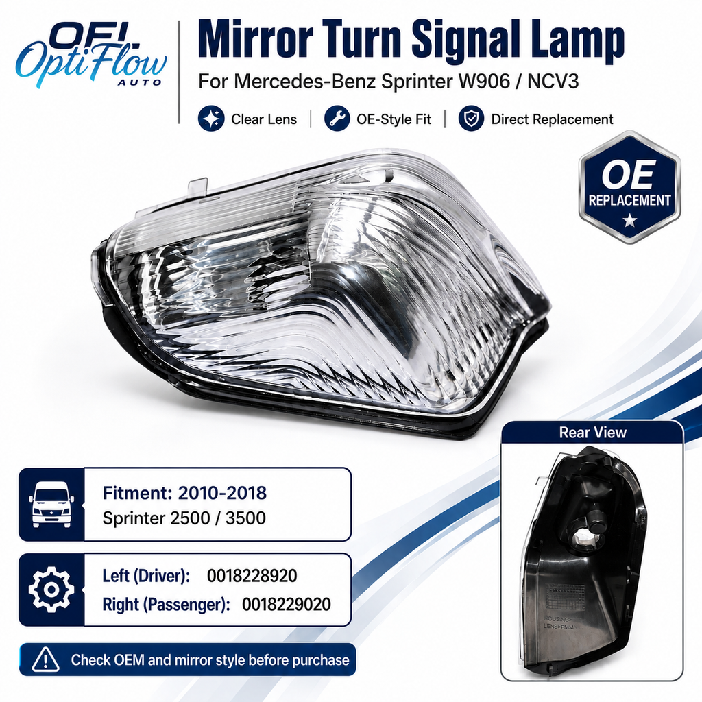 Crystal Clear Side Mirror Turn Signal Lights for Mercedes Sprinter T1N / Dodge / Freightliner (1995-2006) - Modern Upgrade - E-Mark Certified