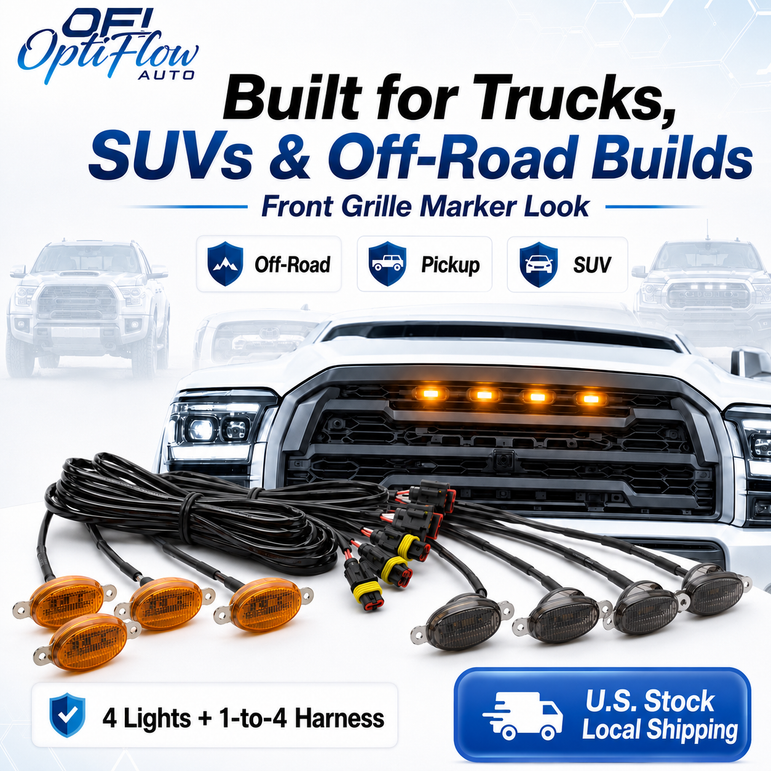 Universal Raptor Style Grille Marker Lights Kit (4-Piece) - Amber / White LED - Fits Toyota 4Runner, Tacoma, Tundra, Jeep & Trucks