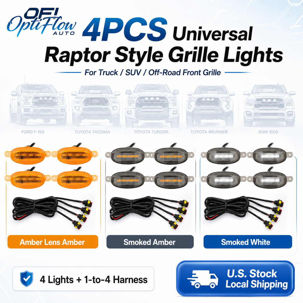 Universal Raptor Style Grille Marker Lights Kit (4-Piece) - Amber / White LED - Fits Toyota 4Runner, Tacoma, Tundra, Jeep & Trucks