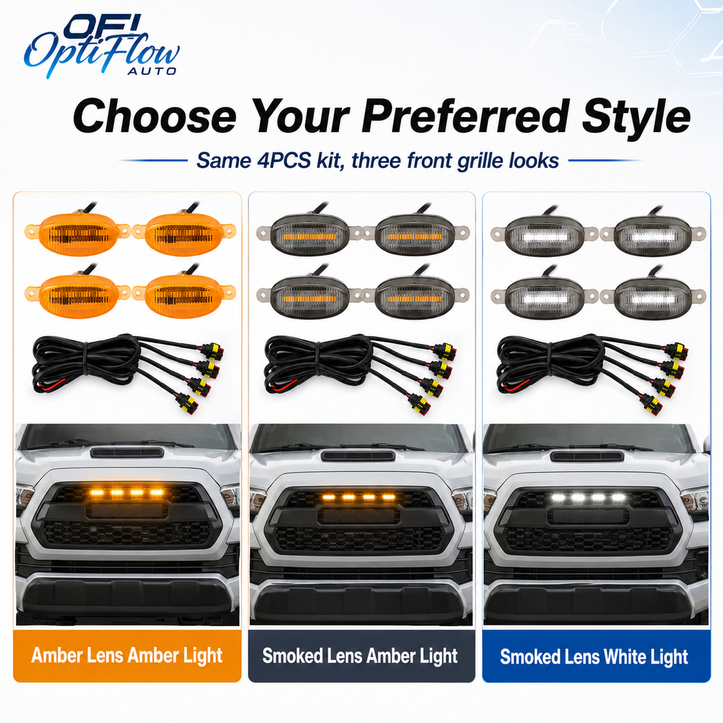 Universal Raptor Style Grille Marker Lights Kit (4-Piece) - Amber / White LED - Fits Toyota 4Runner, Tacoma, Tundra, Jeep & Trucks