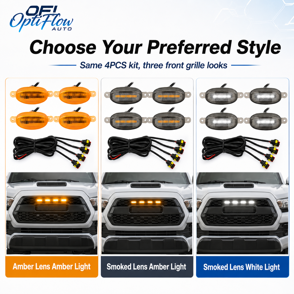 Universal Raptor Style Grille Marker Lights Kit (4-Piece) - Amber / White LED - Fits Toyota 4Runner, Tacoma, Tundra, Jeep & Trucks