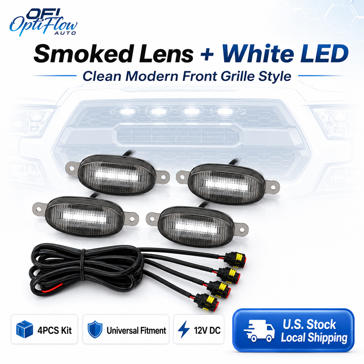 Universal Raptor Style Grille Marker Lights Kit (4-Piece) - Amber / White LED - Fits Toyota 4Runner, Tacoma, Tundra, Jeep & Trucks
