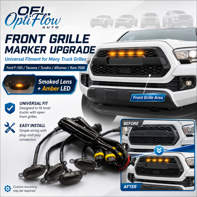 Universal Raptor Style Grille Marker Lights Kit (4-Piece) - Amber / White LED - Fits Toyota 4Runner, Tacoma, Tundra, Jeep & Trucks
