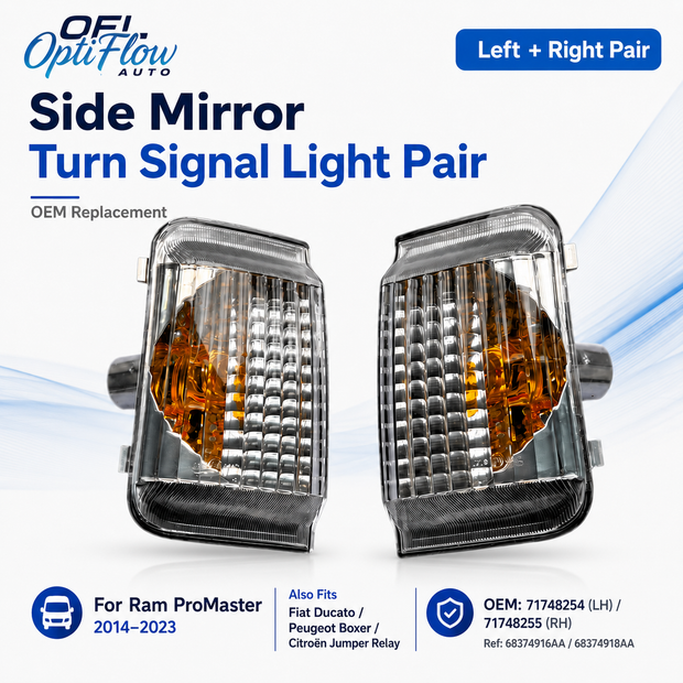Side Mirror Turn Signal Indicator for RAM ProMaster, Fiat Ducato, Peugeot Boxer, Citroen Jumper - OEM 71748254 / 71748255 - E-Mark Certified