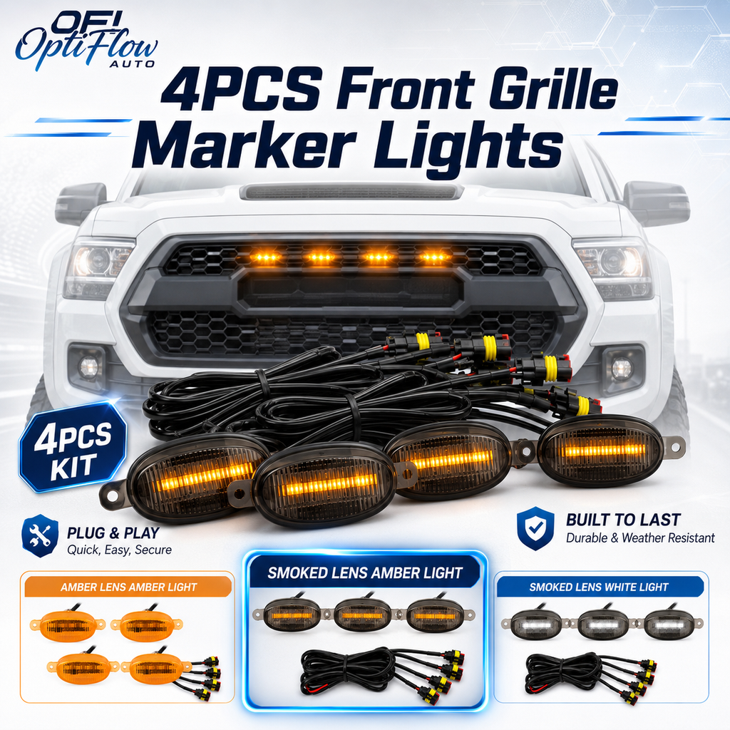Universal Raptor Style Grille Marker Lights Kit (4-Piece) - Amber / White LED - Fits Toyota 4Runner, Tacoma, Tundra, Jeep & Trucks
