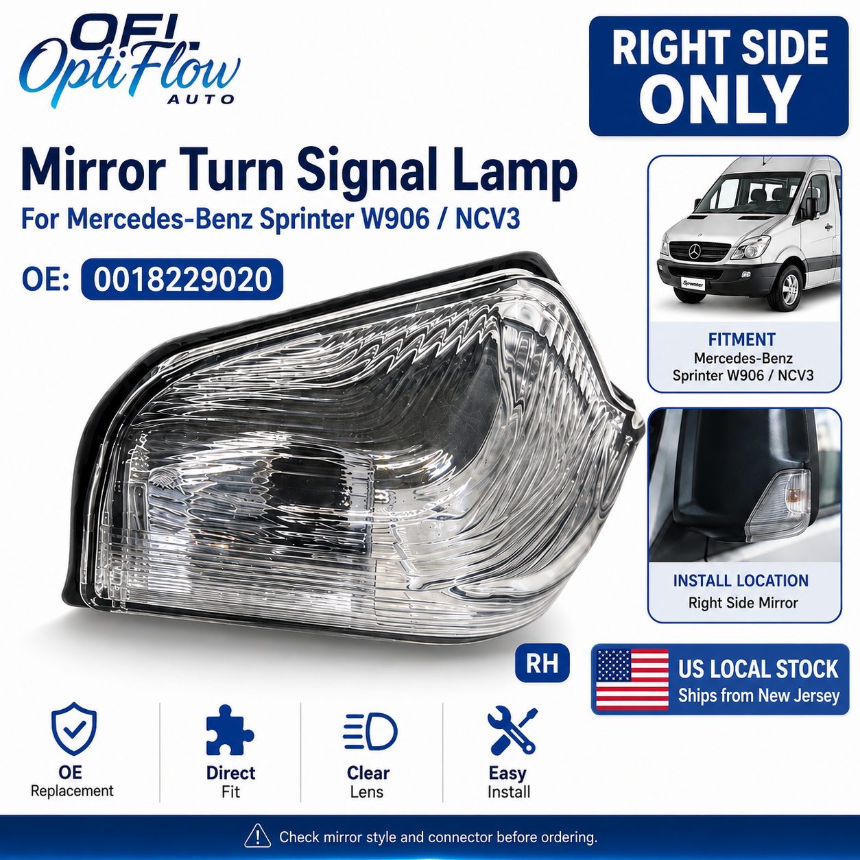 Crystal Clear Side Mirror Turn Signal Lights for Mercedes Sprinter T1N / Dodge / Freightliner (1995-2006) - Modern Upgrade - E-Mark Certified
