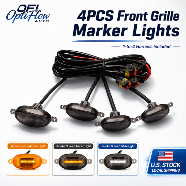 Universal Raptor Style Grille Marker Lights Kit (4-Piece) - Amber / White LED - Fits Toyota 4Runner, Tacoma, Tundra, Jeep & Trucks