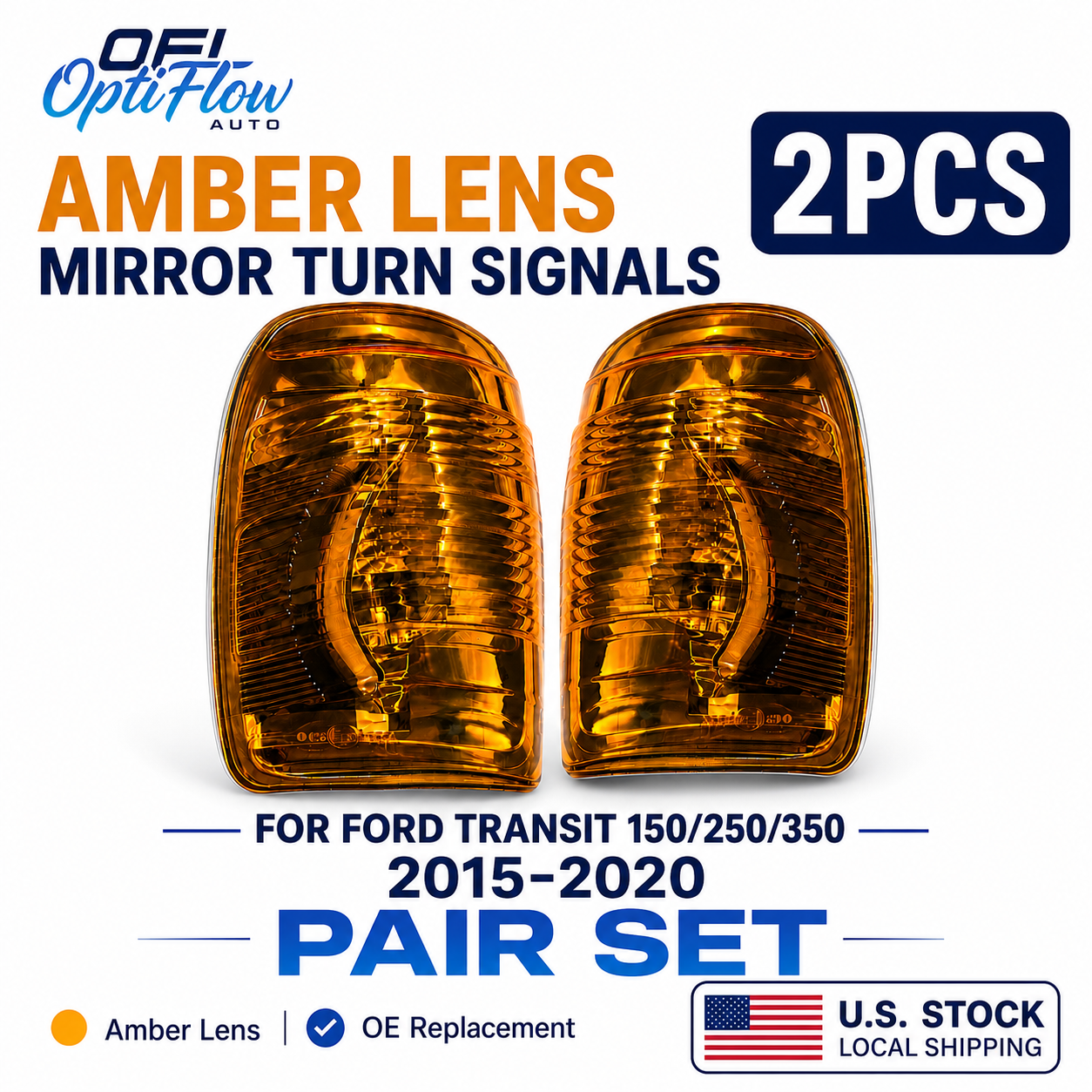 Ford Transit Indicator Turn Signal Mirror White Right Left Set 14-22MK 8 1847387 Pair Amber Mirror Turn Signal Lights For Ford Transit 150 250 350 2015-2020