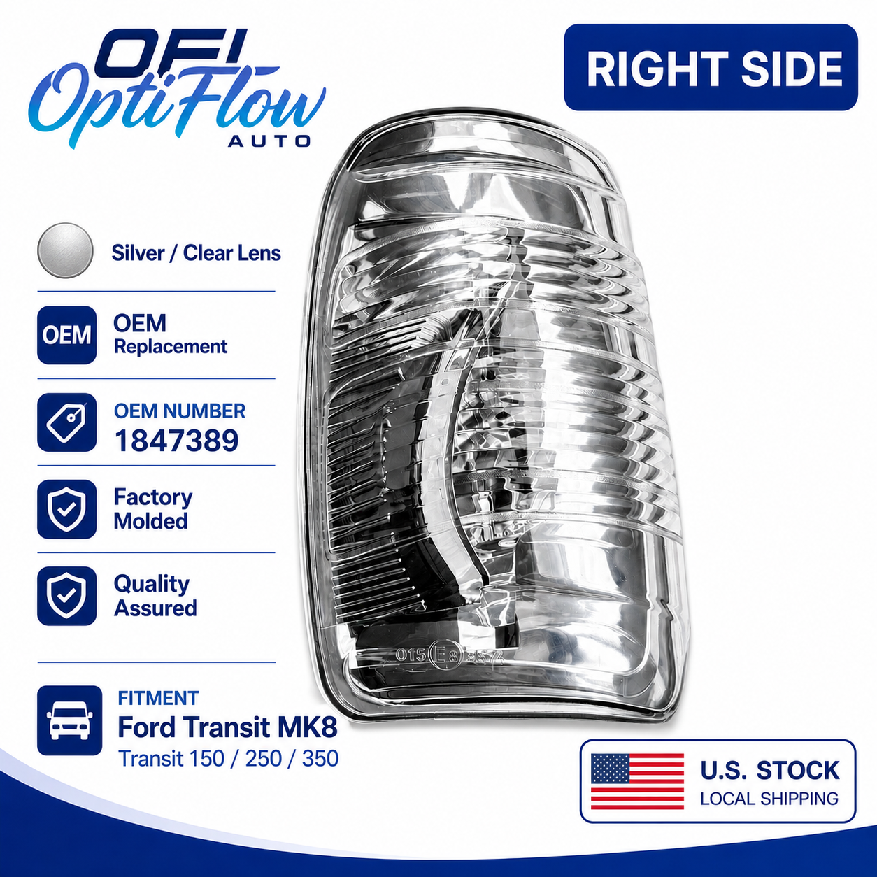 Ford Transit Indicator Turn Signal Mirror White Right Left Set 14-22MK 8 1847387 Pair Amber Mirror Turn Signal Lights For Ford Transit 150 250 350 2015-2020