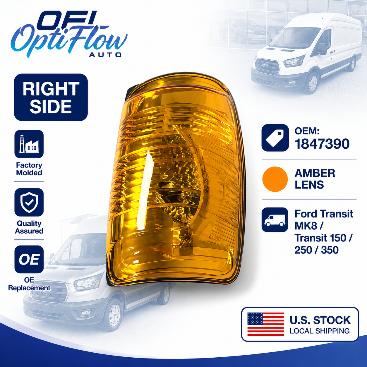 Ford Transit Indicator Turn Signal Mirror White Right Left Set 14-22MK 8 1847387 Pair Amber Mirror Turn Signal Lights For Ford Transit 150 250 350 2015-2020
