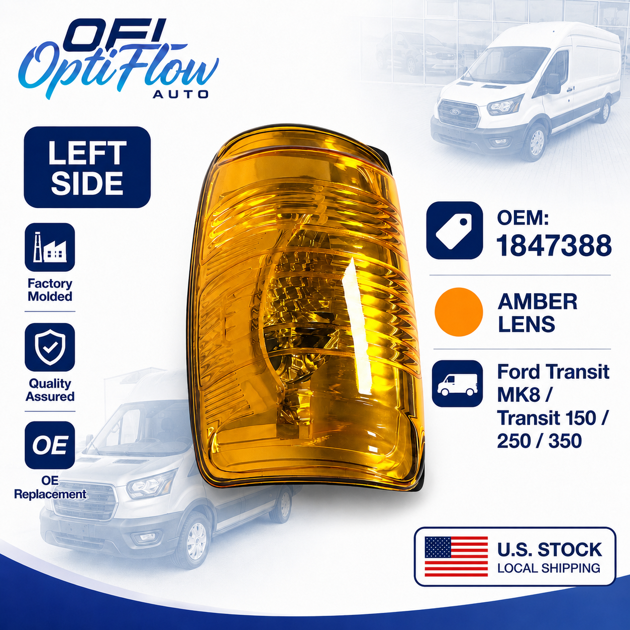 Ford Transit Indicator Turn Signal Mirror White Right Left Set 14-22MK 8 1847387 Pair Amber Mirror Turn Signal Lights For Ford Transit 150 250 350 2015-2020